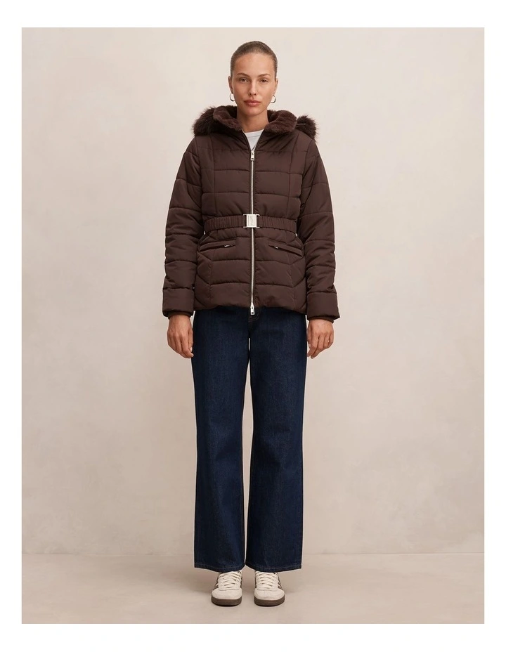 Macey Short Puffer Jacket in Brown image 5