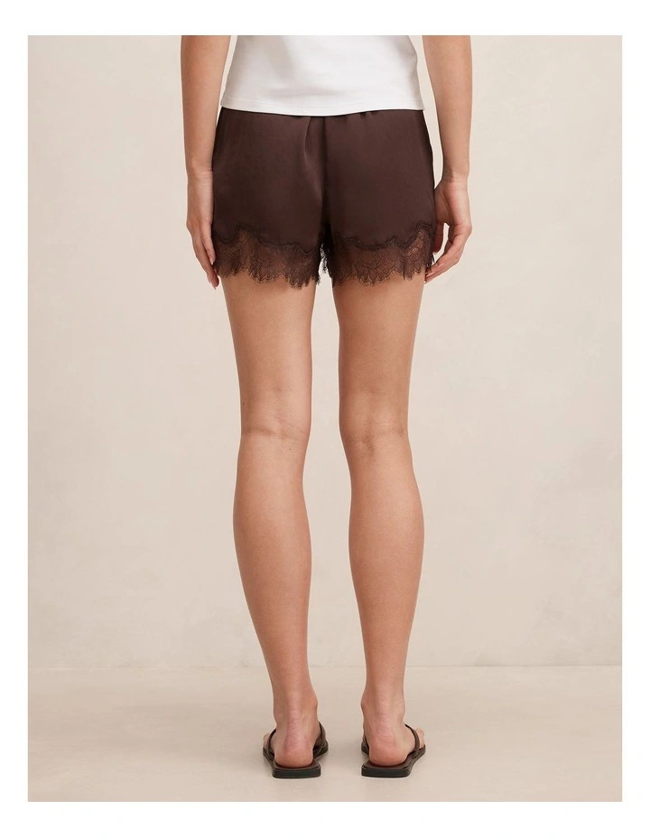 Jessica Lace Trim Satin Shorts in Chocolate image 2