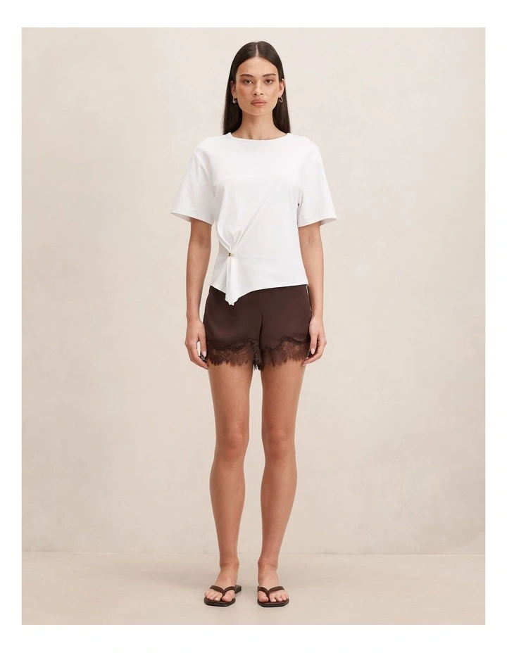 Jessica Lace Trim Satin Shorts in Chocolate image 5