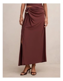 Arlo Draped Maxi Skirt in Red