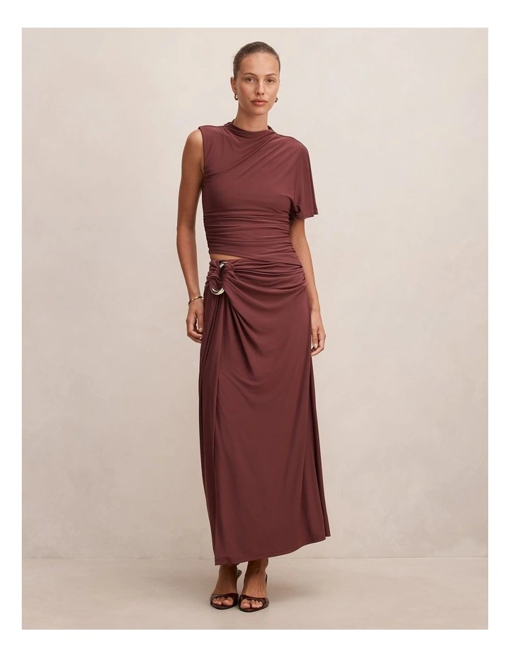Arlo Draped Maxi Skirt in Red image 5