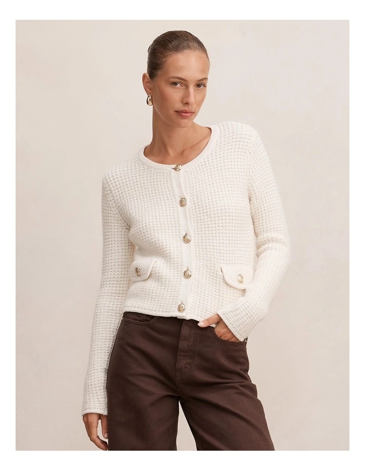 Celine Fluffy Stitched Cardigan in Cream image 1