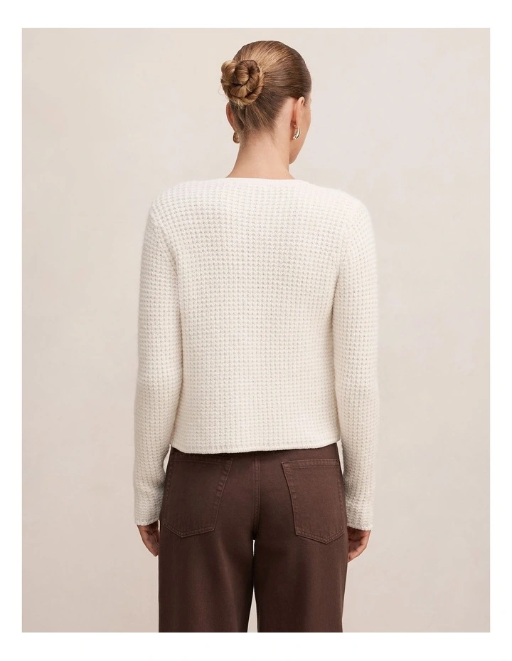 Celine Fluffy Stitched Cardigan in Cream image 2