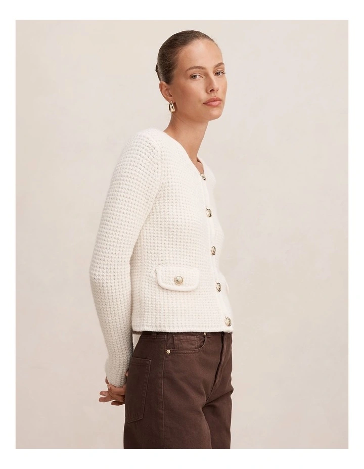 Celine Fluffy Stitched Cardigan in Cream image 3