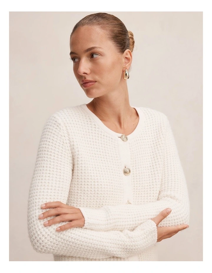 Celine Fluffy Stitched Cardigan in Cream image 4