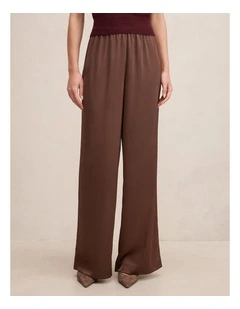Sara Satin Wide Leg Pants in Brown