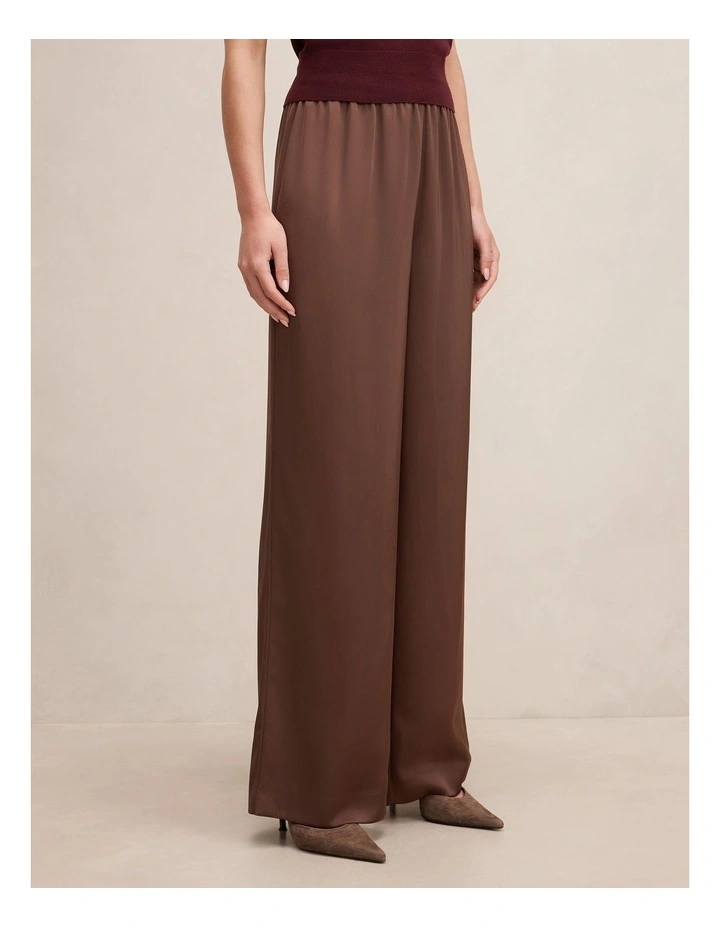 Sara Satin Wide Leg Pants in Brown image 3