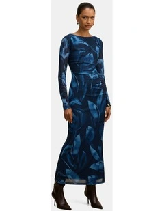 Alannah Printed Midi Dress in Navy