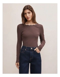 Rebecca Scallop Long Sleeves in Brown