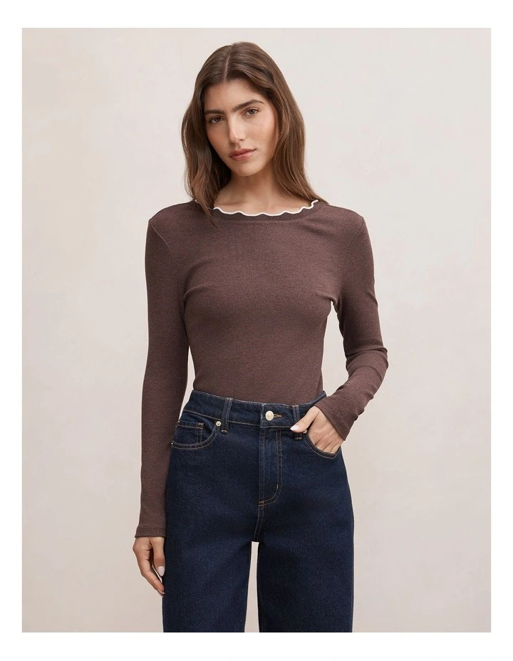 Rebecca Scallop Long Sleeves in Brown image 1