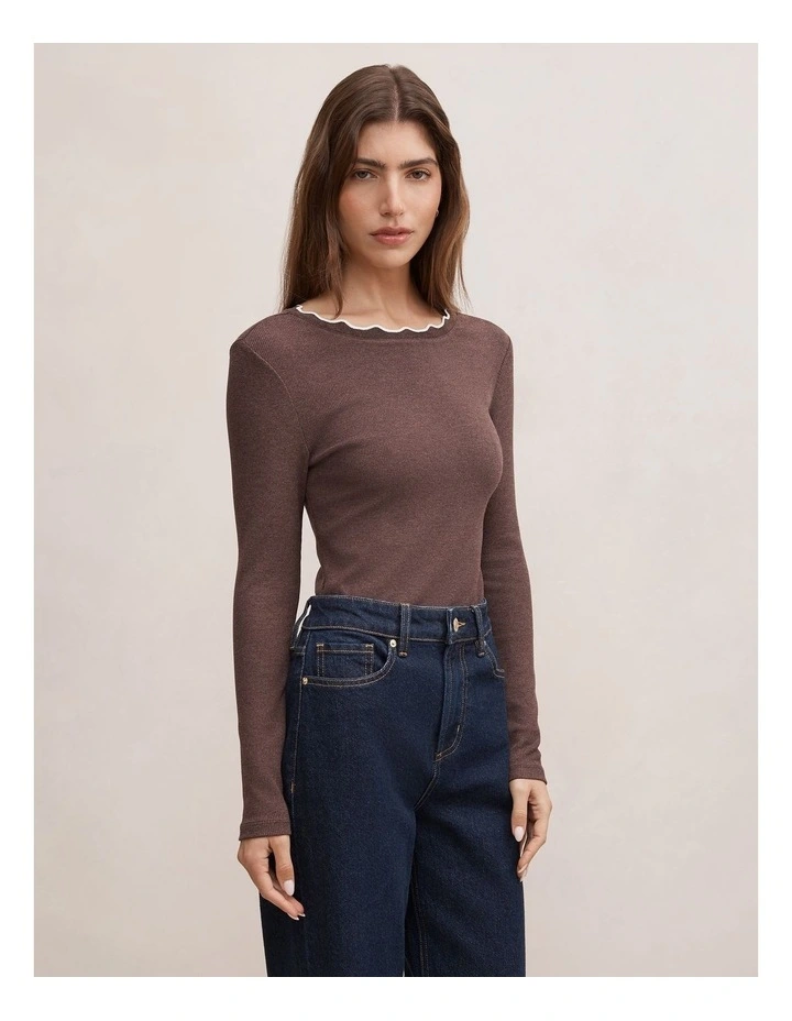 Rebecca Scallop Long Sleeves in Brown image 3