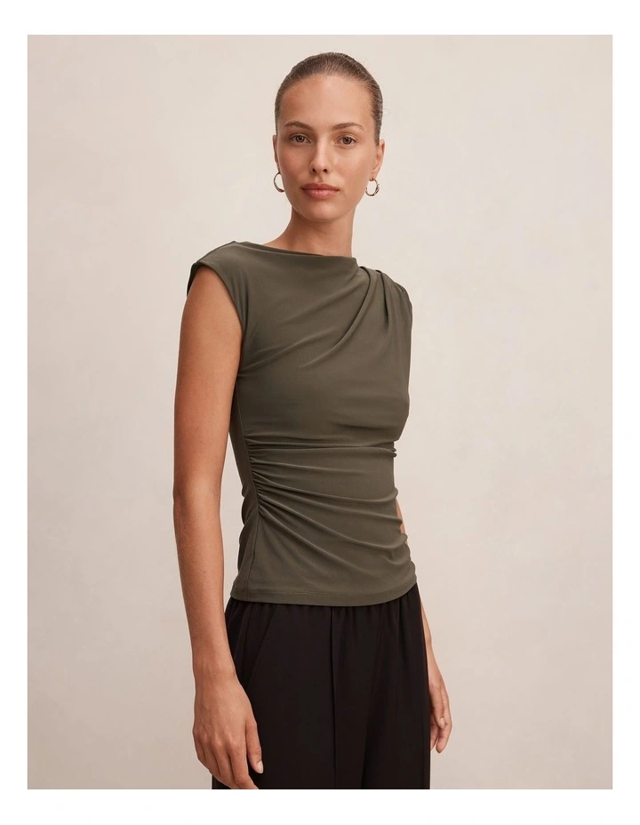 Logan Asymmetric Shoulder Top in Green image 3