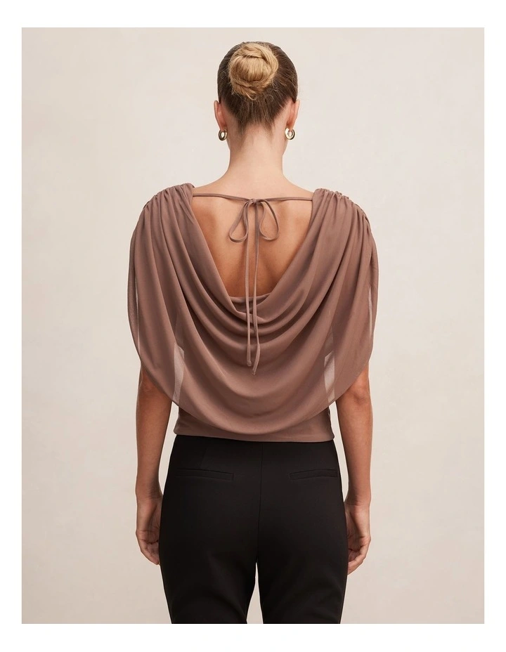 Olivia Draped Mesh Cape Top in Brown image 2