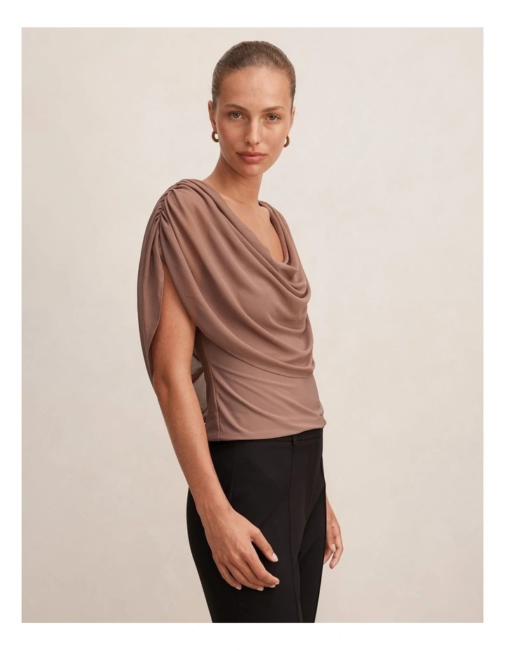 Olivia Draped Mesh Cape Top in Brown image 3