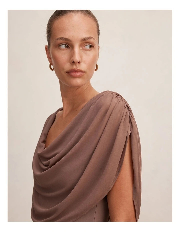 Olivia Draped Mesh Cape Top in Brown image 4