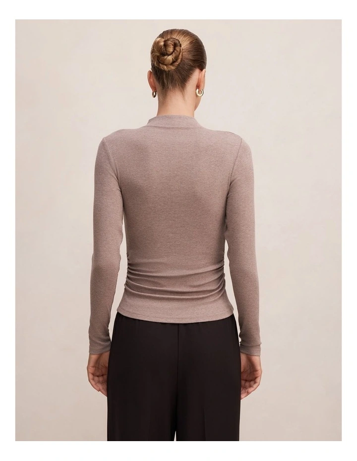Josette Mock Neck Long Sleeves Top in Brown image 2
