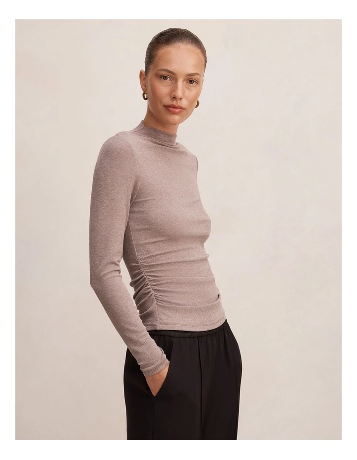 Josette Mock Neck Long Sleeves Top in Brown image 3