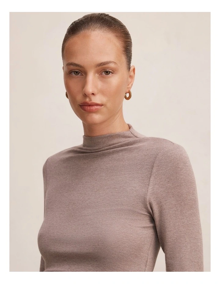 Josette Mock Neck Long Sleeves Top in Brown image 4