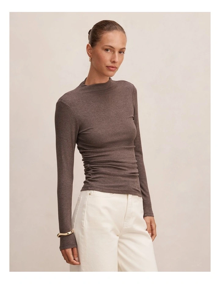 Josette Mock Neck Long Sleeves Top in Grey image 3