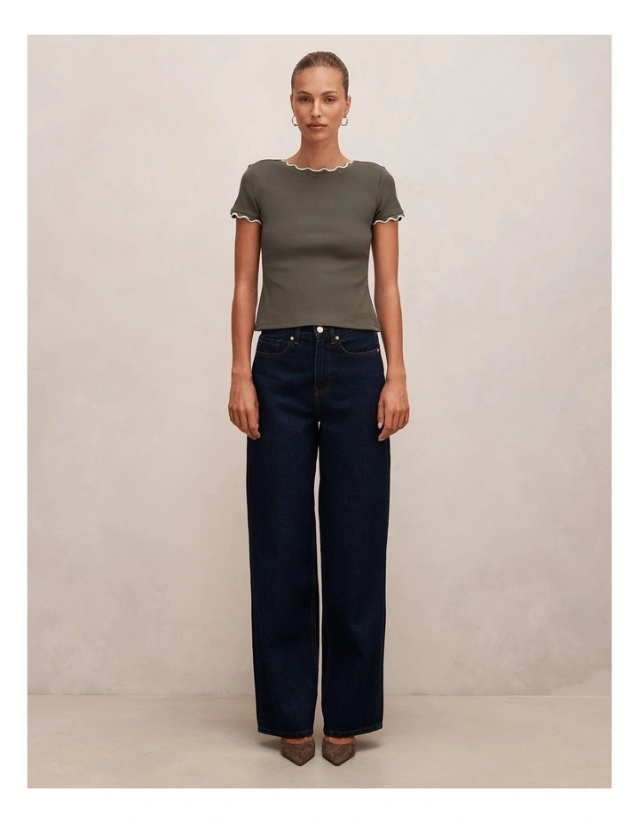 Rebecca Scallop Trim T-shirt in Thyme and Porcelain image 5