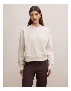 Winnie Fleece Crew Neck Sweater in Cool Taupe