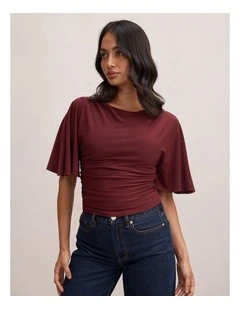 Paige Flutter Sleeves Tie Back Top in Purple