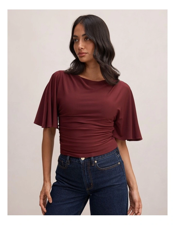 Paige Flutter Sleeves Tie Back Top in Purple image 1