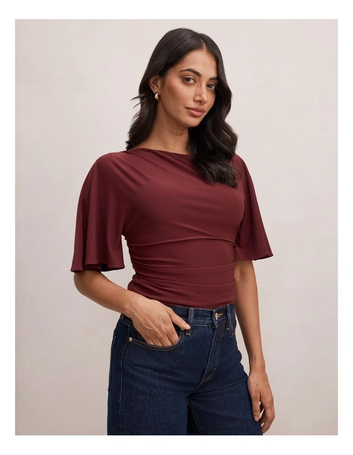 Paige Flutter Sleeves Tie Back Top in Purple image 3