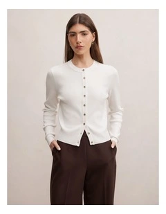 Rylee Crew Neck Cardigan in White