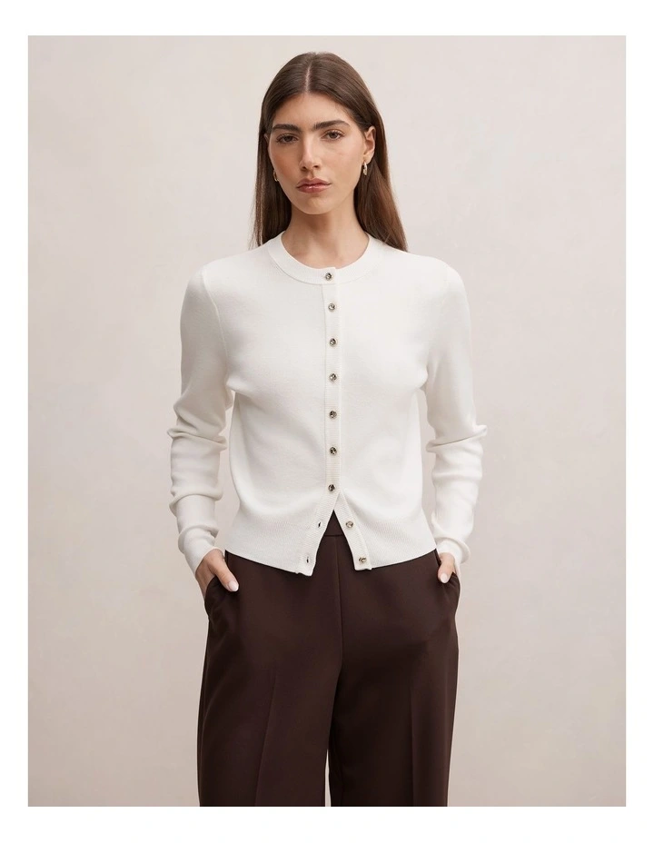 Rylee Crew Neck Cardigan in White image 1