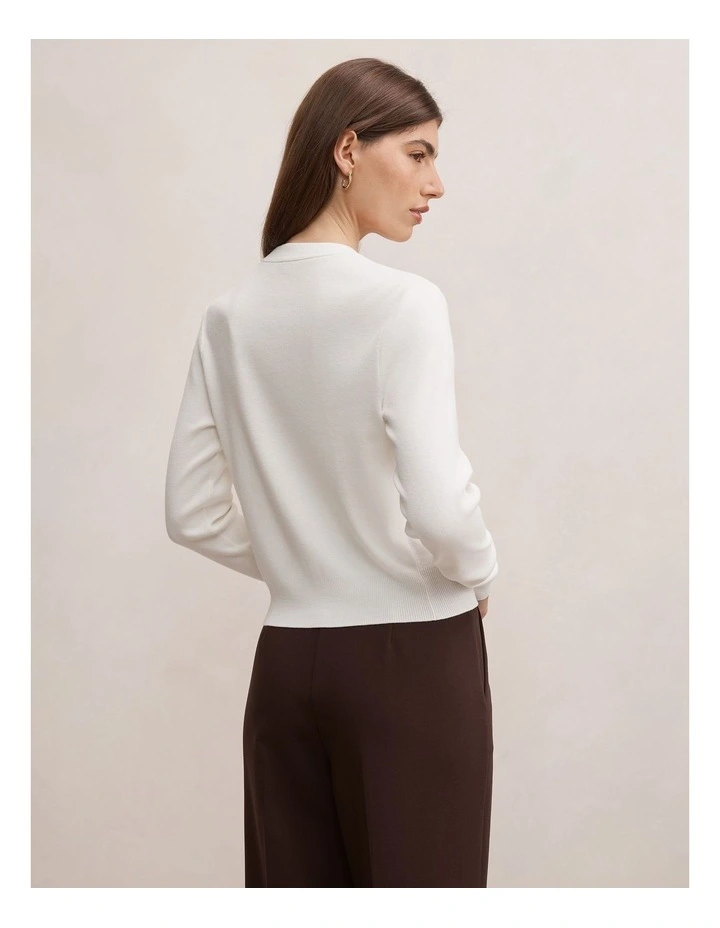 Rylee Crew Neck Cardigan in White image 2