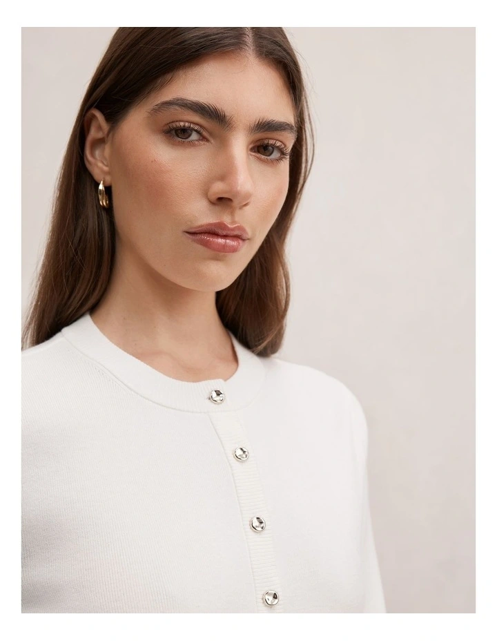 Rylee Crew Neck Cardigan in White image 4