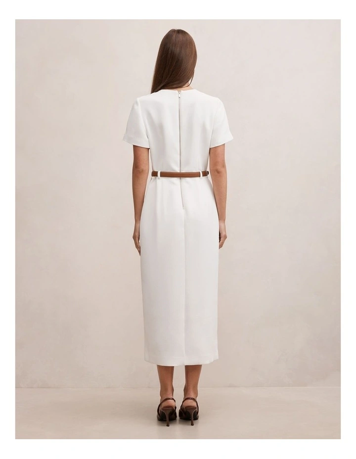Bailee Belted Tailored Midi Dress in White image 2
