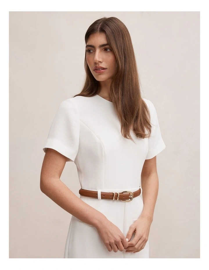 Bailee Belted Tailored Midi Dress in White image 4
