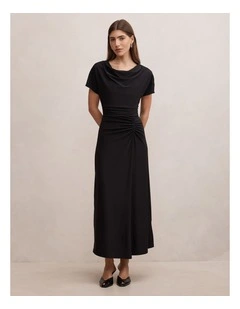 Tahnee Ruched Waist Midi Dress in Black