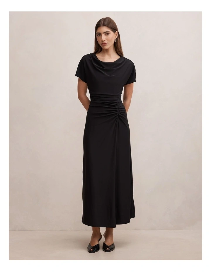 Tahnee Ruched Waist Midi Dress in Black image 1