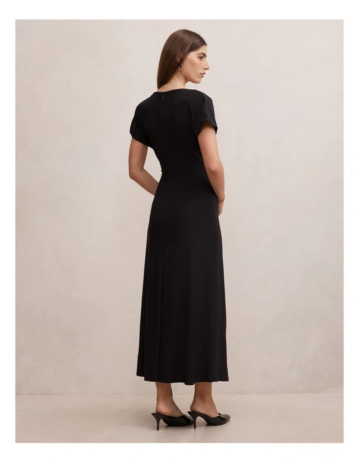 Tahnee Ruched Waist Midi Dress in Black image 2