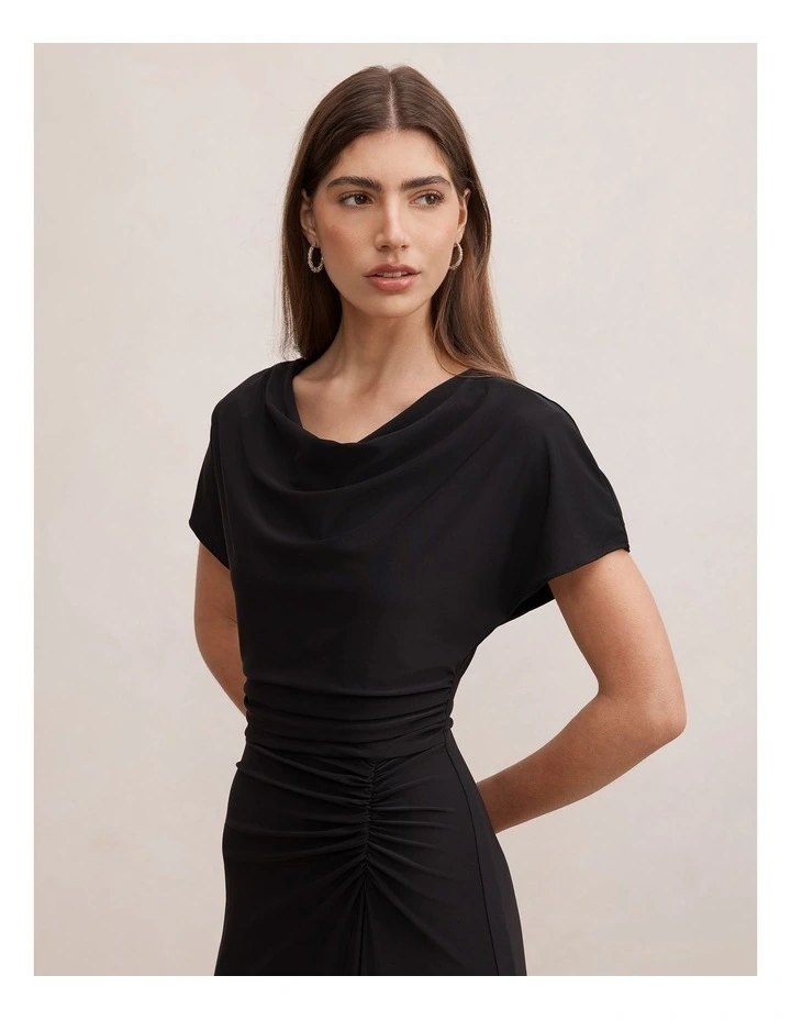 Tahnee Ruched Waist Midi Dress in Black image 4