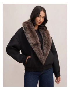 Megan Faux Fur Collared Jacket in Black