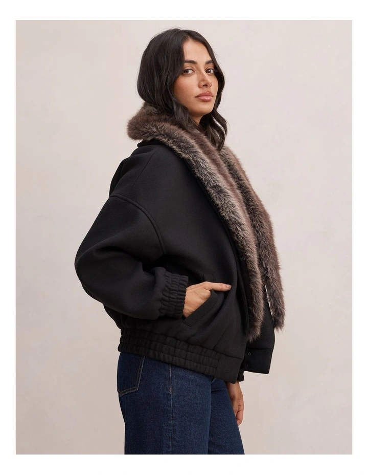 Megan Faux Fur Collared Jacket in Black image 3