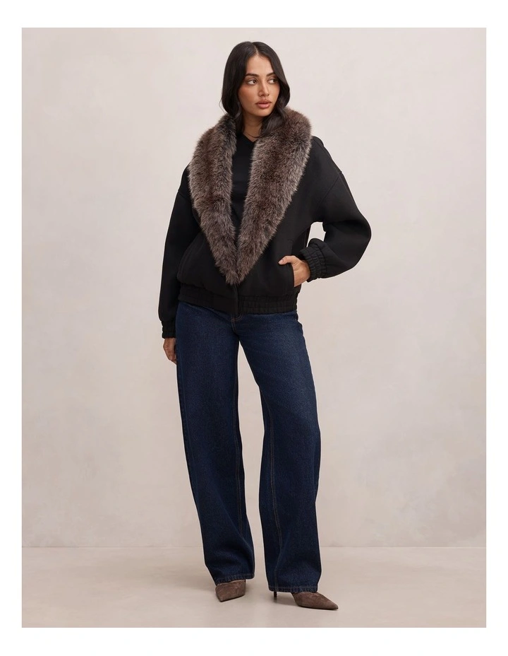 Megan Faux Fur Collared Jacket in Black image 5