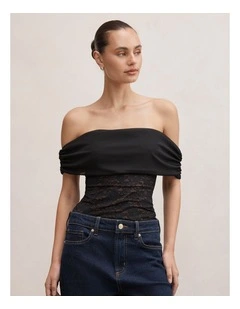 Lily Lace Bardot Neck Top in Black