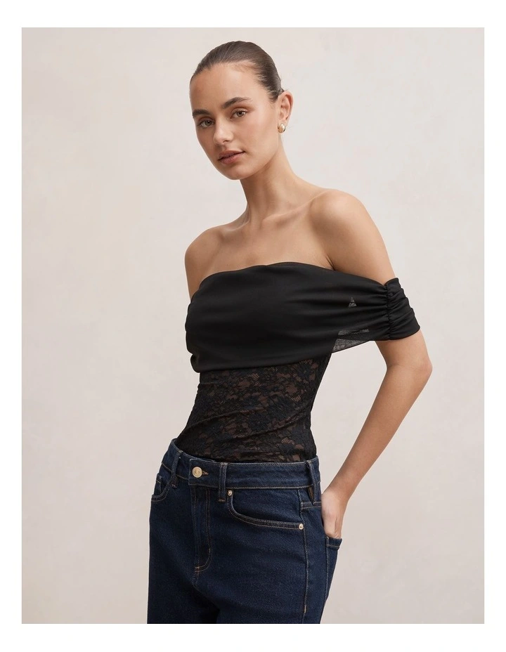 Lily Lace Bardot Neck Top in Black image 3