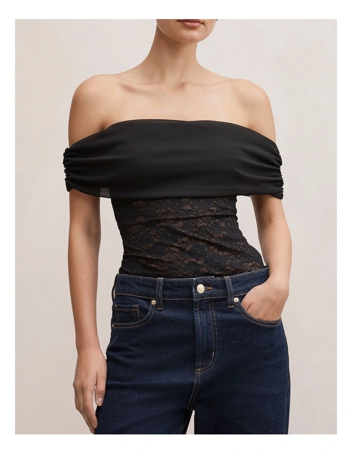 Lily Lace Bardot Neck Top in Black image 4