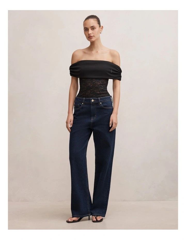 Lily Lace Bardot Neck Top in Black image 5