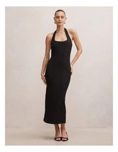Gina Halter Neck Bodycon Midi Dress in Black