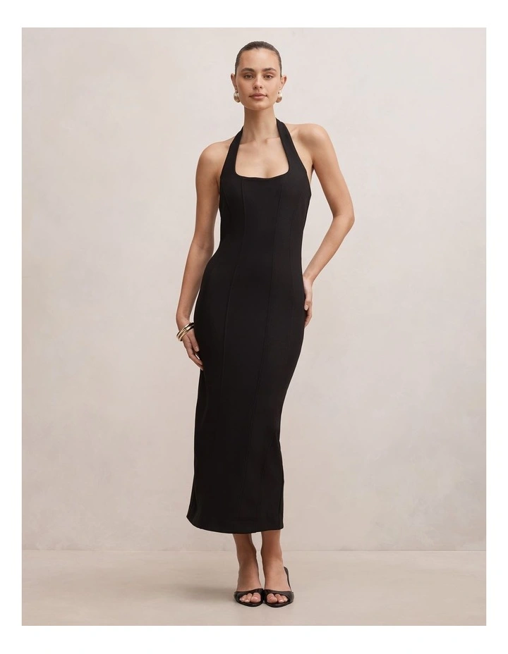 Gina Halter Neck Bodycon Midi Dress in Black image 1