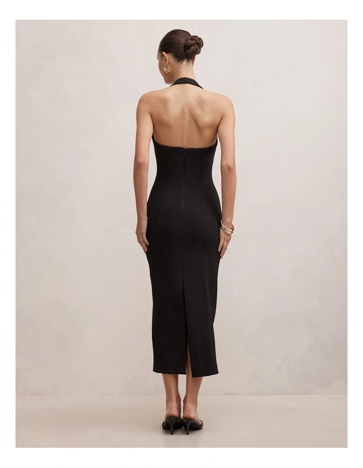Gina Halter Neck Bodycon Midi Dress in Black image 2