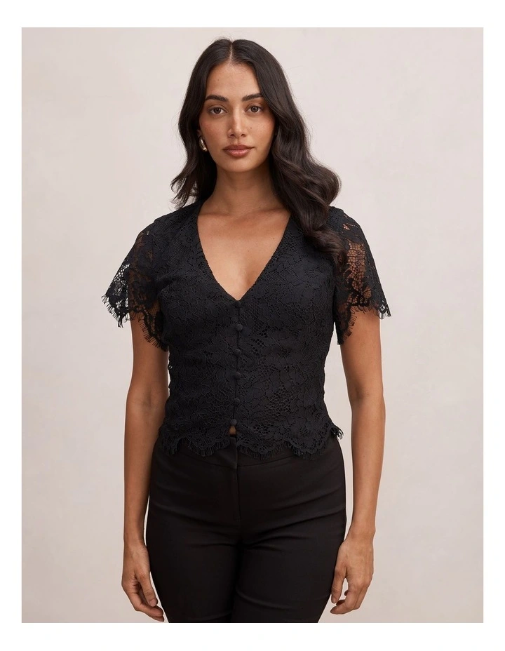 Vienna Lace V Neck Top in Black image 1