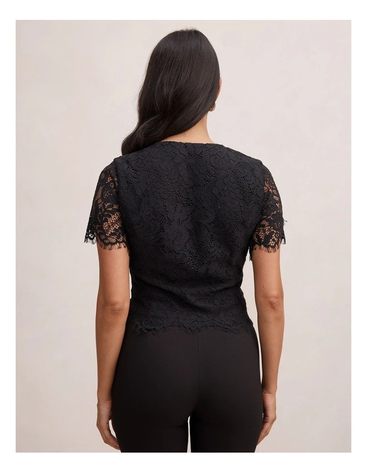 Vienna Lace V Neck Top in Black image 2
